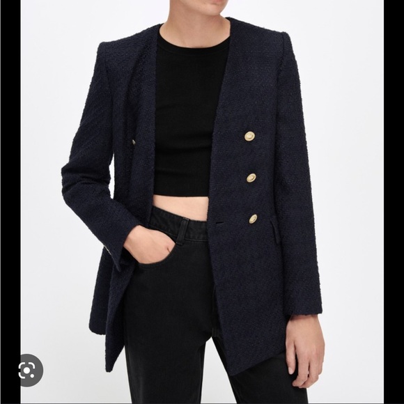ZARA STRUCTURED LAPELLESS BLAZER
NAVY BLUE - Picture 4 of 5